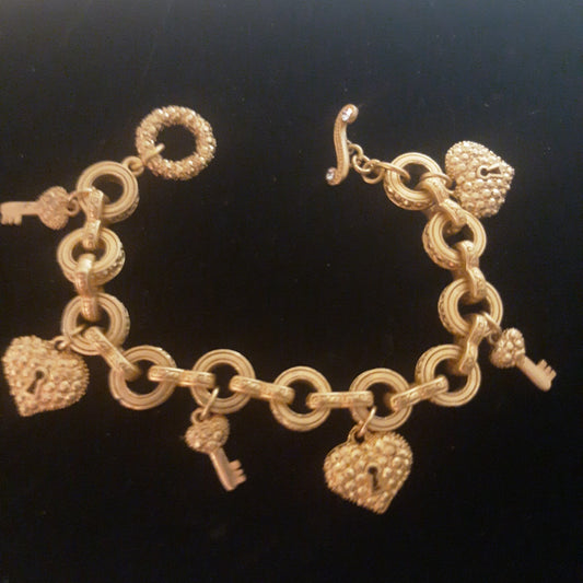 Heart Key Gold Tone Bracelet