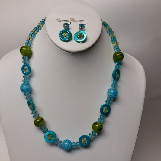 Multi-Tone Beaded Necklace Earring Set