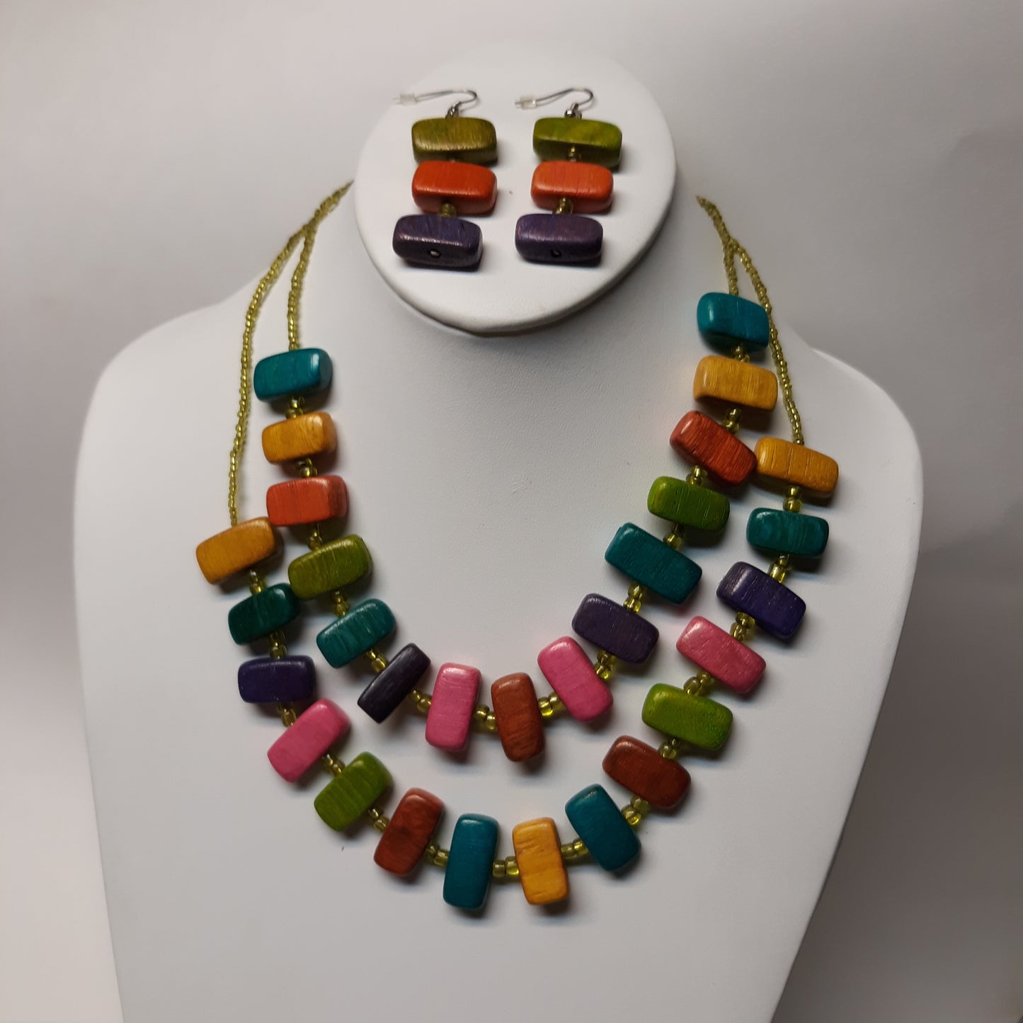 Multi-Color Double Strand Necklace Earring Set