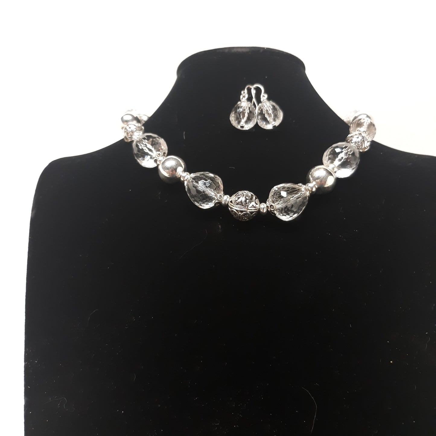 Silver Bead Necklace Earring Set