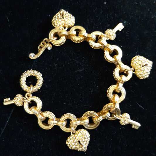 Gold Tone Key Heart Bracelet